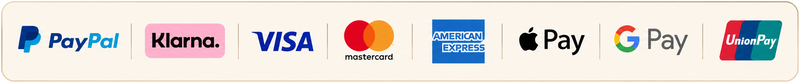 Zahlungsarten: PayPal, Klarna, Visa, Mastercard, American Express, Apple Pay, Google Pay, UnionPay